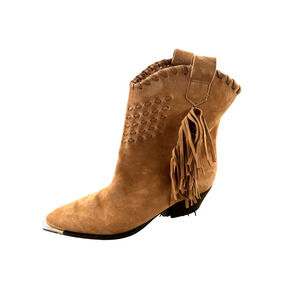 Schultz New Alexa Fringe Square Toe Suede mid calf boots in Brown SZ 6 western